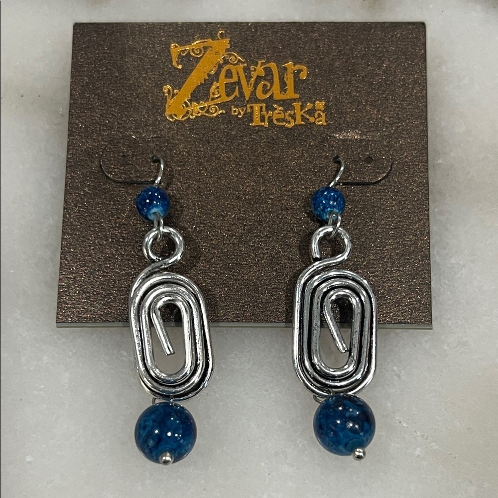 Treska Silver and Blue Geometric Earrings